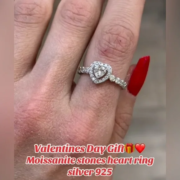 New 925 Sterling Silver with Heart Moissanite Stones Engagement Ring 5 6 7 8 9